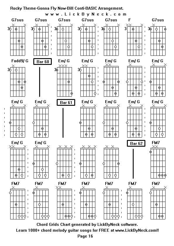 Chord Grids Chart of chord melody fingerstyle guitar song-Rocky Theme-Gonna Fly Now-Bill Conti-BASIC Arrangement,generated by LickByNeck software.